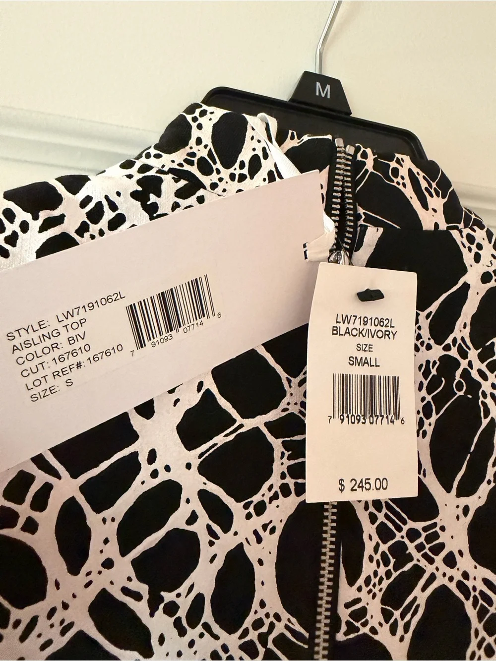 Elizabeth & James Aisling Mock Neck Crop Top in Black & Ivory